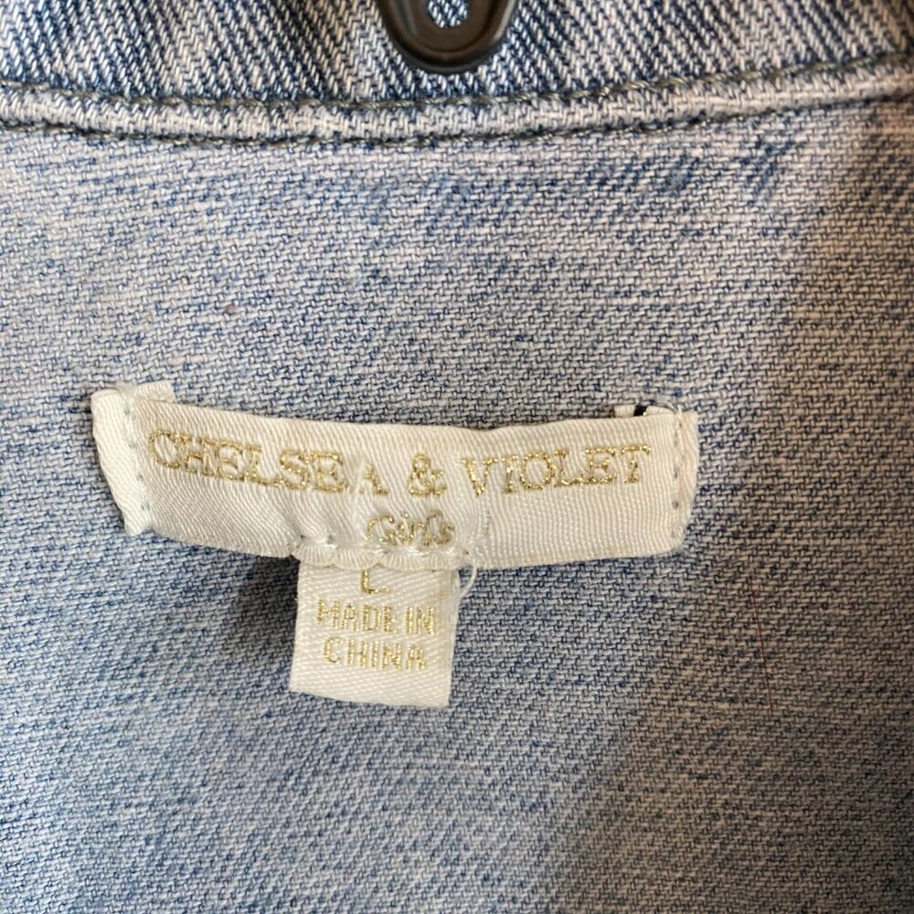 Chelsea & Violet point collar long sleeve denim short jacket LARGE girls - Picture 7 of 10